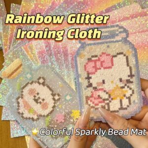 DOKILA Choice | Rainbow Gelite Glitter Ironing Cloth for Perler Beads – Sparkly Fuse Bead Mat, Lint-Free & Reusable